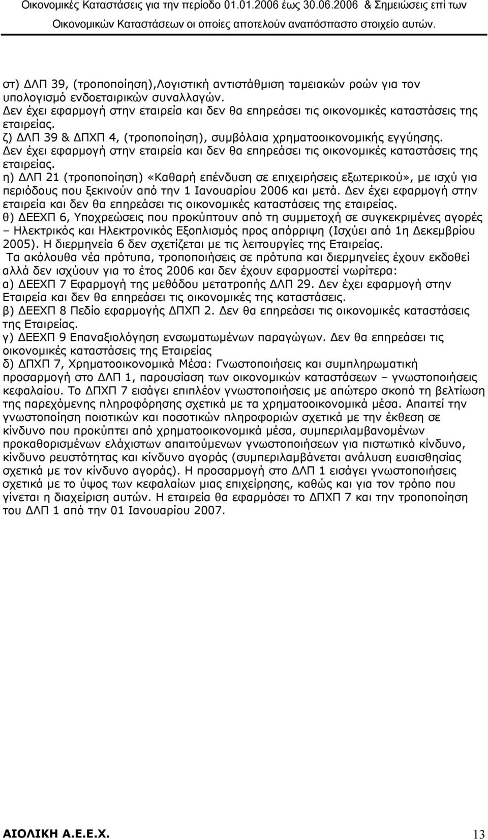 Δεν έχει εφαρμογή στην εταιρεία και δεν θα επηρεάσει τις οικονομικές καταστάσεις της εταιρείας.