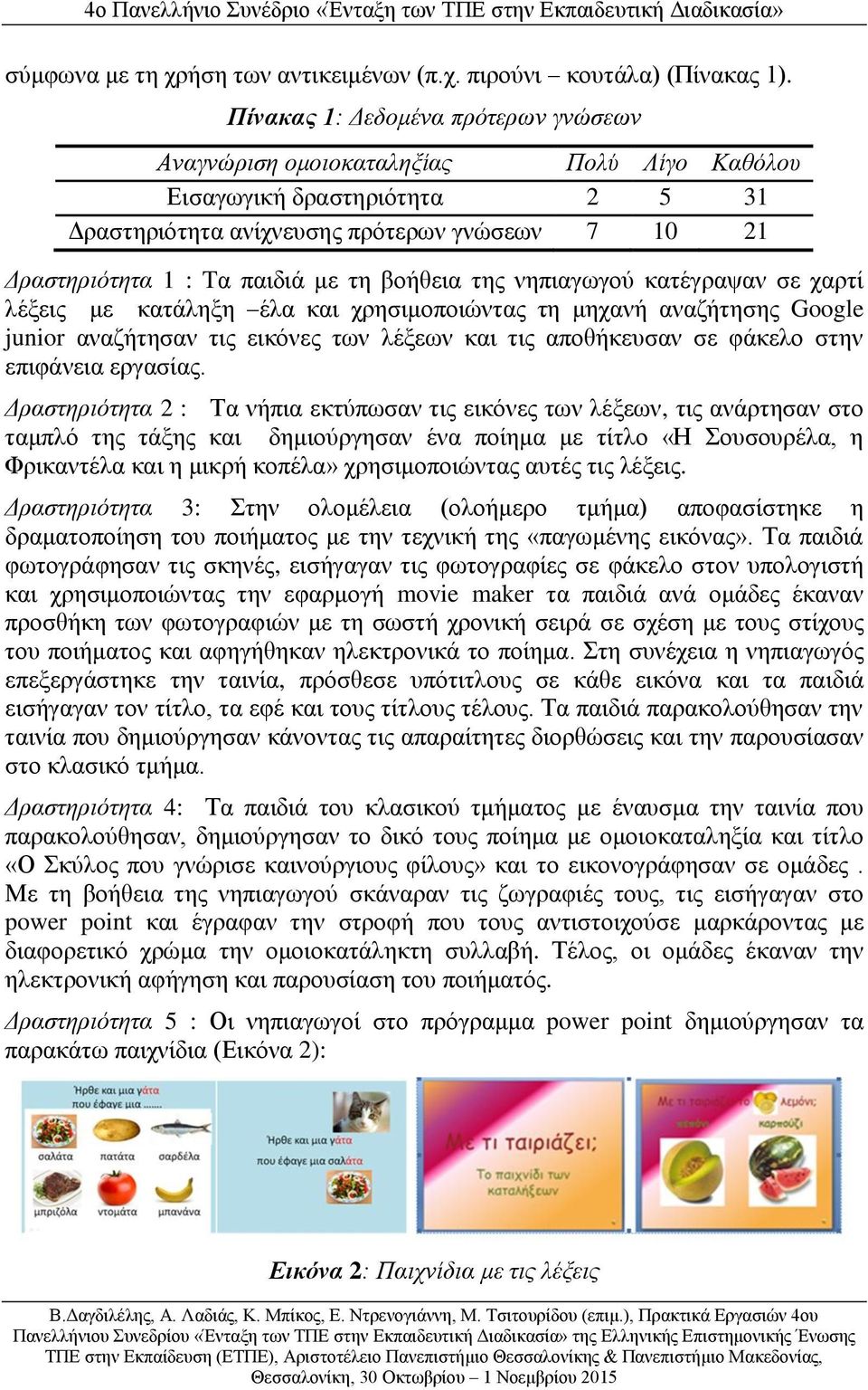 βοήθεια της νηπιαγωγού κατέγραψαν σε χαρτί λέξεις με κατάληξη έλα και χρησιμοποιώντας τη μηχανή αναζήτησης Google junior αναζήτησαν τις εικόνες των λέξεων και τις αποθήκευσαν σε φάκελο στην επιφάνεια