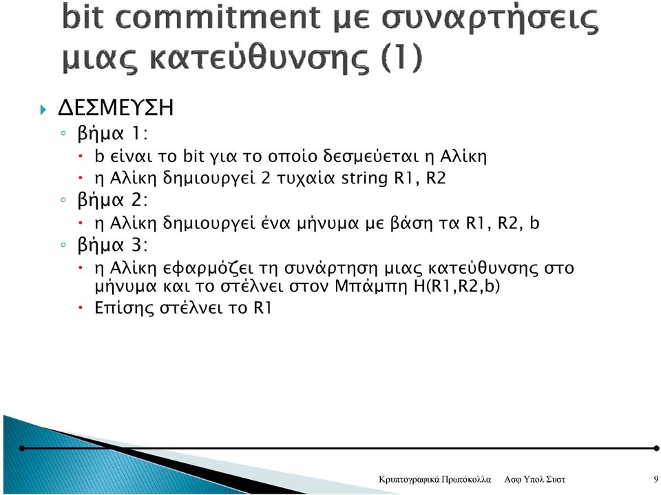 με βάση τα R1, R2, b βήμα 3: η Αλίκη εφαρμόζει τη συνάρτηση μιας