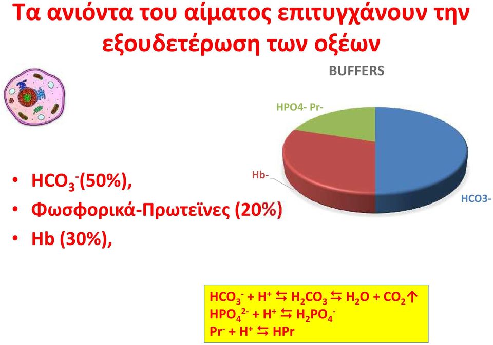 HCO3-(50%), Φωσφορικά-Πρωτεϊνες (20%) Hb (30%),