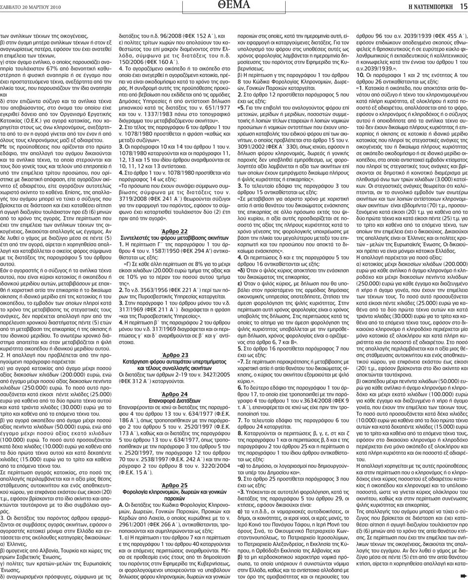 που παρουσιάζουν την ίδια αναπηρία και δ) στον επιζώντα σύζυγο και τα ανήλικα τέκνα του αποβιώσαντος, στο όνομα του οποίου είχε εγκριθεί δάνειο από τον Οργανισμό Εργατικής Κα