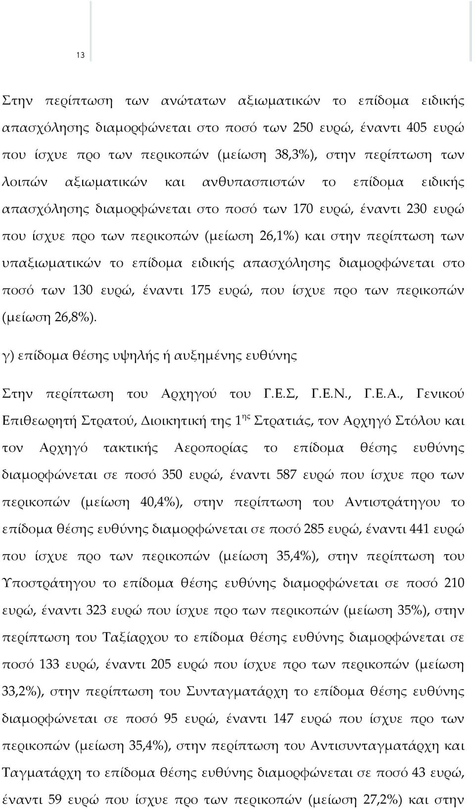 επίδομα ειδικής απασχόλησης διαμορφώνεται στο ποσό των 130 ευρώ, έναντι 175 ευρώ, που ίσχυε προ των περικοπών (μείωση 26,8%).