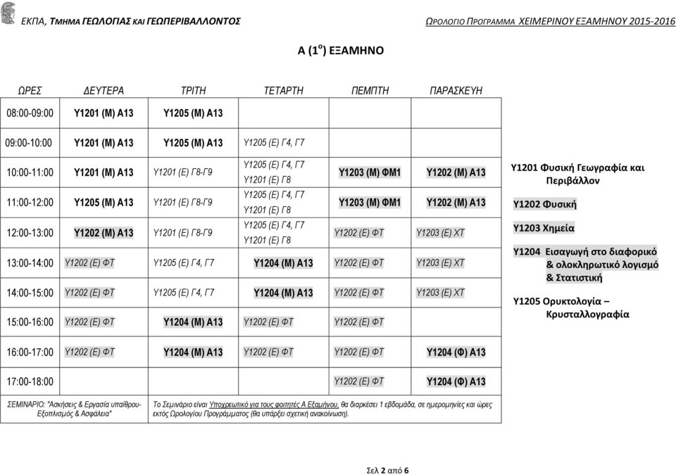Τ1203 (Ε) ΥΣ 13:00-14:00 Τ1202 (Ε) ΦΣ Τ1205 (Ε) Γ4, Γ7 Υ1204 (Μ) Α13 Τ1202 (Ε) ΦΣ Τ1203 (Ε) ΥΣ 14:00-15:00 Τ1202 (Ε) ΦΣ Τ1205 (Ε) Γ4, Γ7 Υ1204 (Μ) Α13 Τ1202 (Ε) ΦΣ Τ1203 (Ε) ΥΣ 15:00-16:00 Τ1202 (Ε)