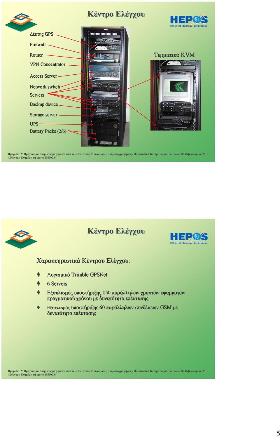 Ελέγχου: Λογισμικό Trimble GPSNet 6 Servers Εξοπλισμός υποστήριξης 150 παράλληλων χρηστών εφαρμογών