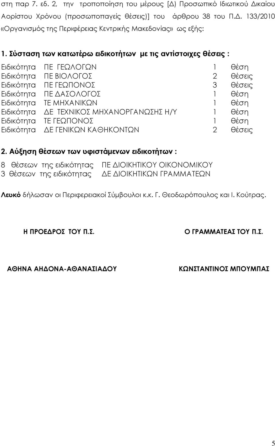 ΜΗΧΑΝΙΚΩΝ 1 θέση Ειδικότητα ΔΕ ΤΕΧΝΙΚΟΣ ΜΗΧΑΝΟΡΓΑΝΩΣΗΣ Η/Υ 1 θέση Ειδικότητα ΤΕ ΓΕΩΠΟΝΟΣ 1 θέση Ειδικότητα ΔΕ ΓΕΝΙΚΩΝ ΚΑΘΗΚΟΝΤΩΝ 2 θέσεις 2.