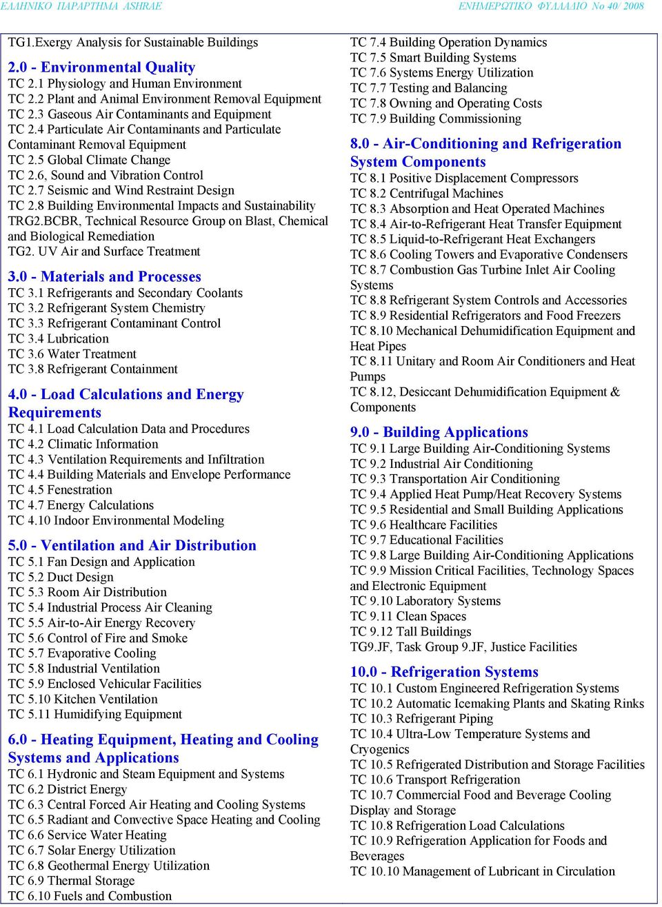 7 Seismic and Wind Restraint Design TC 2.8 Building Environmental Impacts and Sustainability TRG2.BCBR, Technical Resource Group on Blast, Chemical and Biological Remediation TG2.