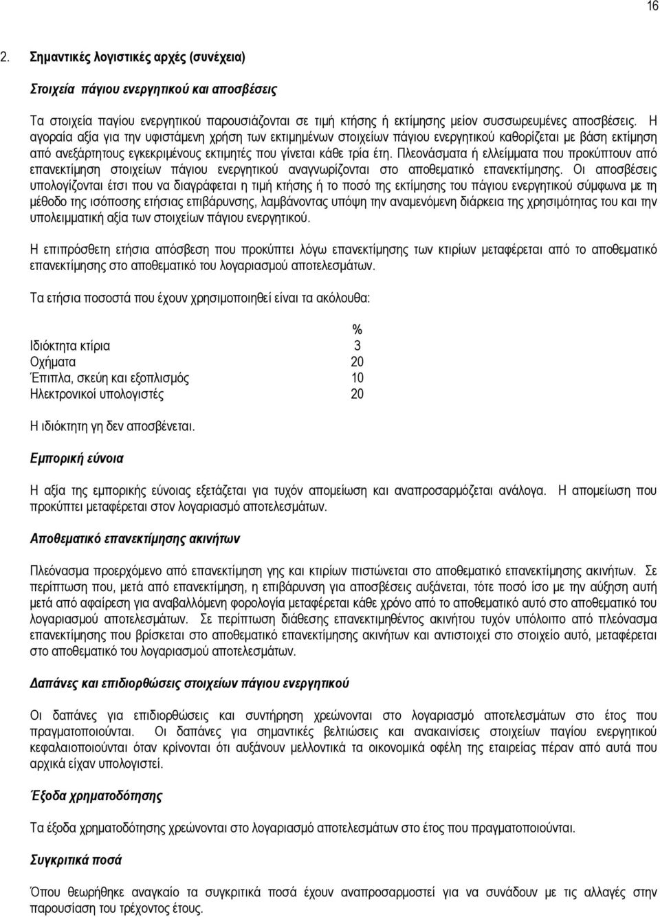 Πλεονάσµατα ή ελλείµµατα που προκύπτουν από επανεκτίµηση στοιχείων πάγιου ενεργητικού αναγνωρίζονται στο αποθεµατικό επανεκτίµησης.
