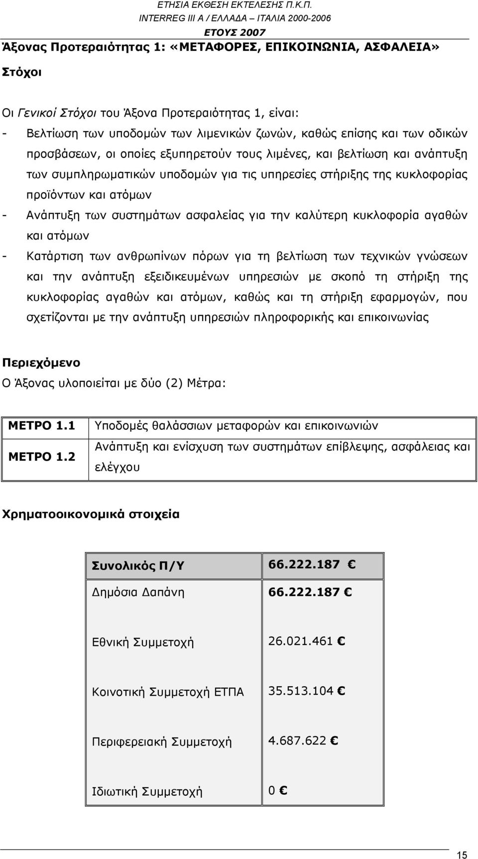 ασφαλείας για την καλύτερη κυκλοφορία αγαθών και ατόμων - Κατάρτιση των ανθρωπίνων πόρων για τη βελτίωση των τεχνικών γνώσεων και την ανάπτυξη εξειδικευμένων υπηρεσιών με σκοπό τη στήριξη της