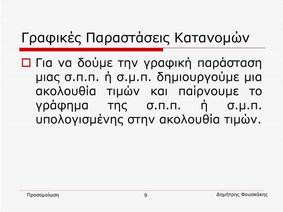 τιμών και παίρνουμε το γράφημα της σ.π.π. ή σ.μ.π. υπολογισμένης στην ακολουθία τιμών.