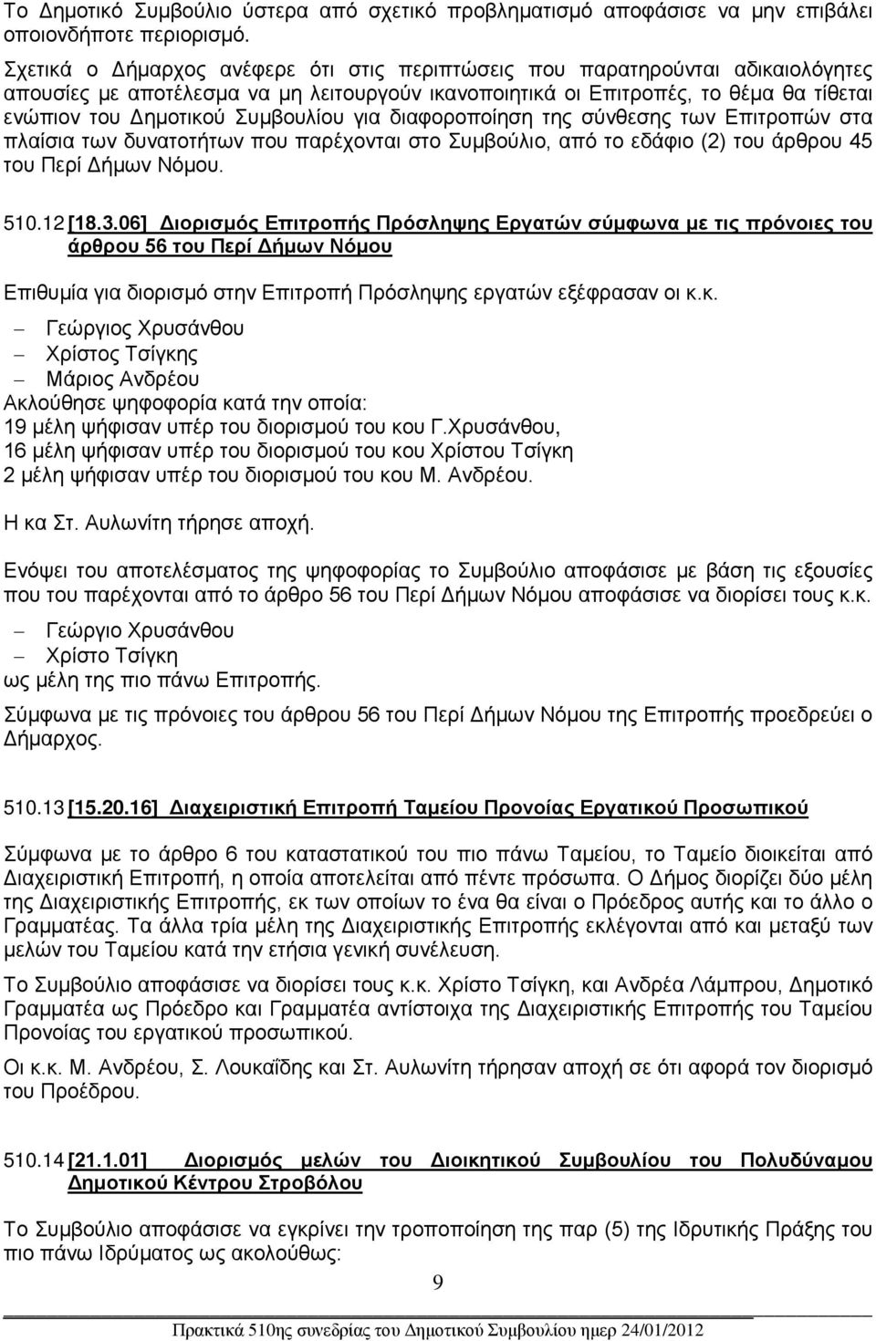 Συμβουλίου για διαφοροποίηση της σύνθεσης των Επιτροπών στα πλαίσια των δυνατοτήτων που παρέχονται στο Συμβούλιο, από το εδάφιο (2) του άρθρου 45 του Περί Δήμων Νόμου. 510.12 [18.3.