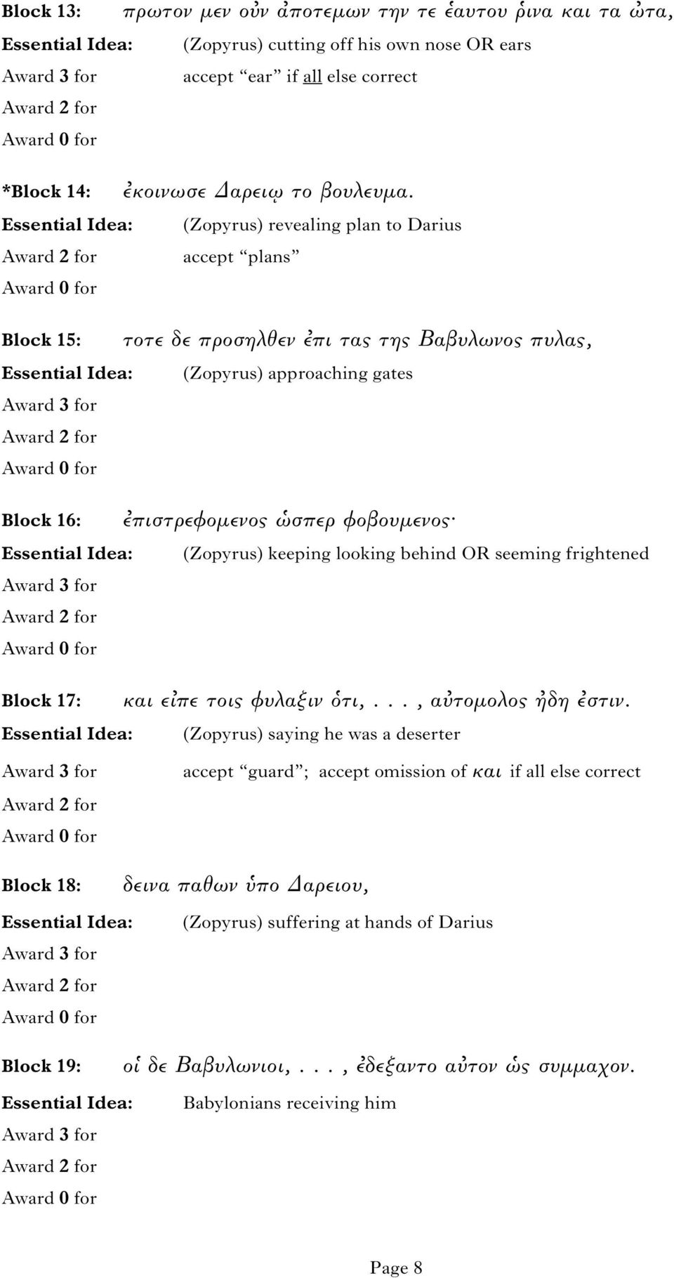 (Zopyrus) keeping looking behind OR seeming frightened Block 17: και ε πε τοις φυλαξιν τι,..., α τομολος δη στιν.