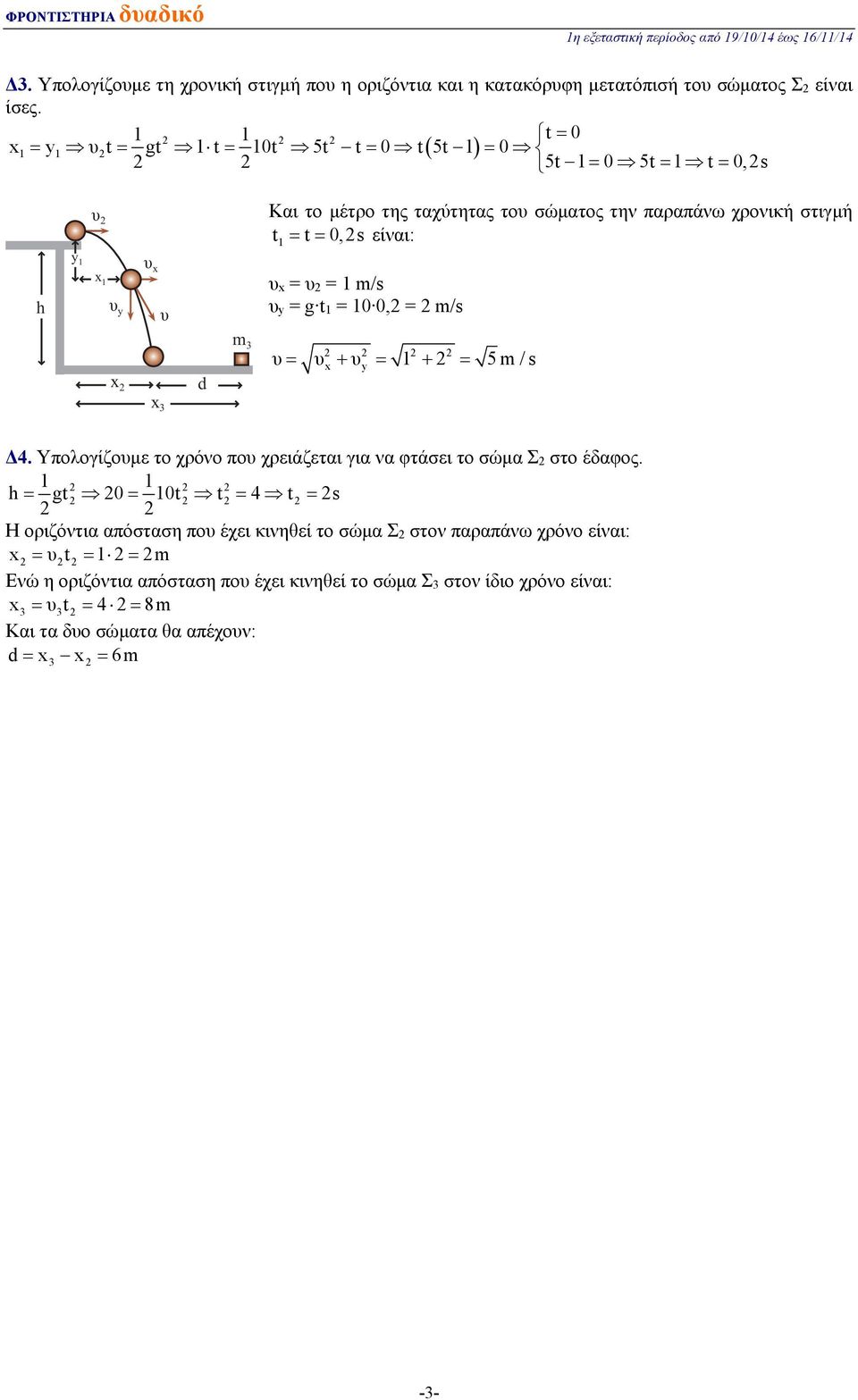 0, /s x x 3 d 3 + + 5/s x y Δ. Υπολογίζομε το χρόνο πο χρειάζεται για να φτάσει το σώμα Σ στο έδαφος.