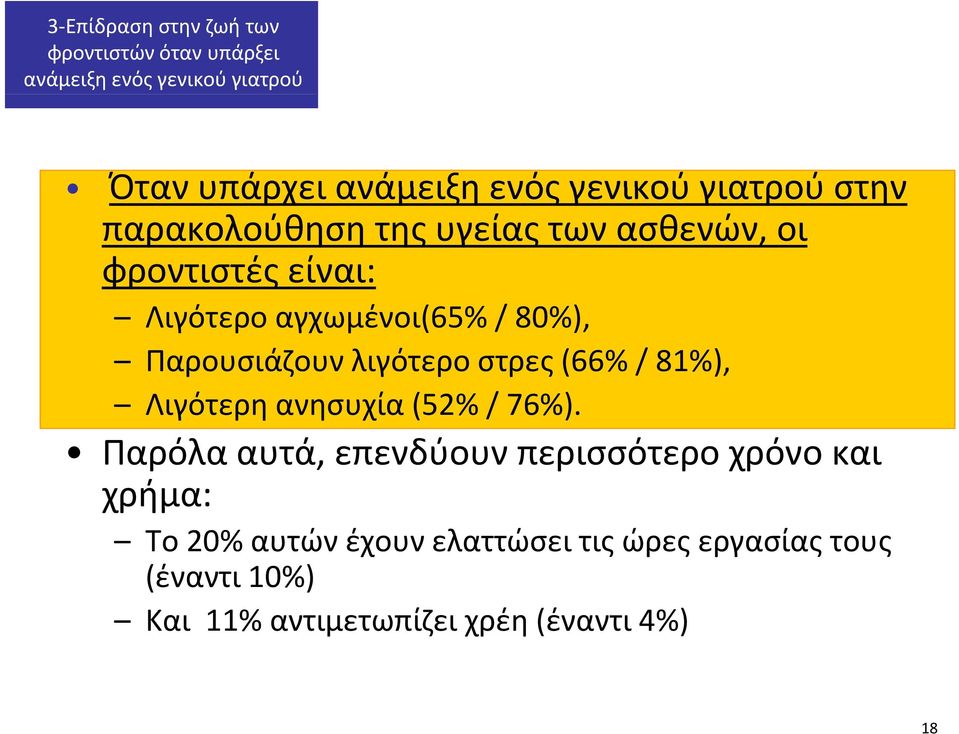 Παρουσιάζουν λιγότερο στρες ς( (66% / 81%), Λιγότερη ανησυχία (52% / 76%).