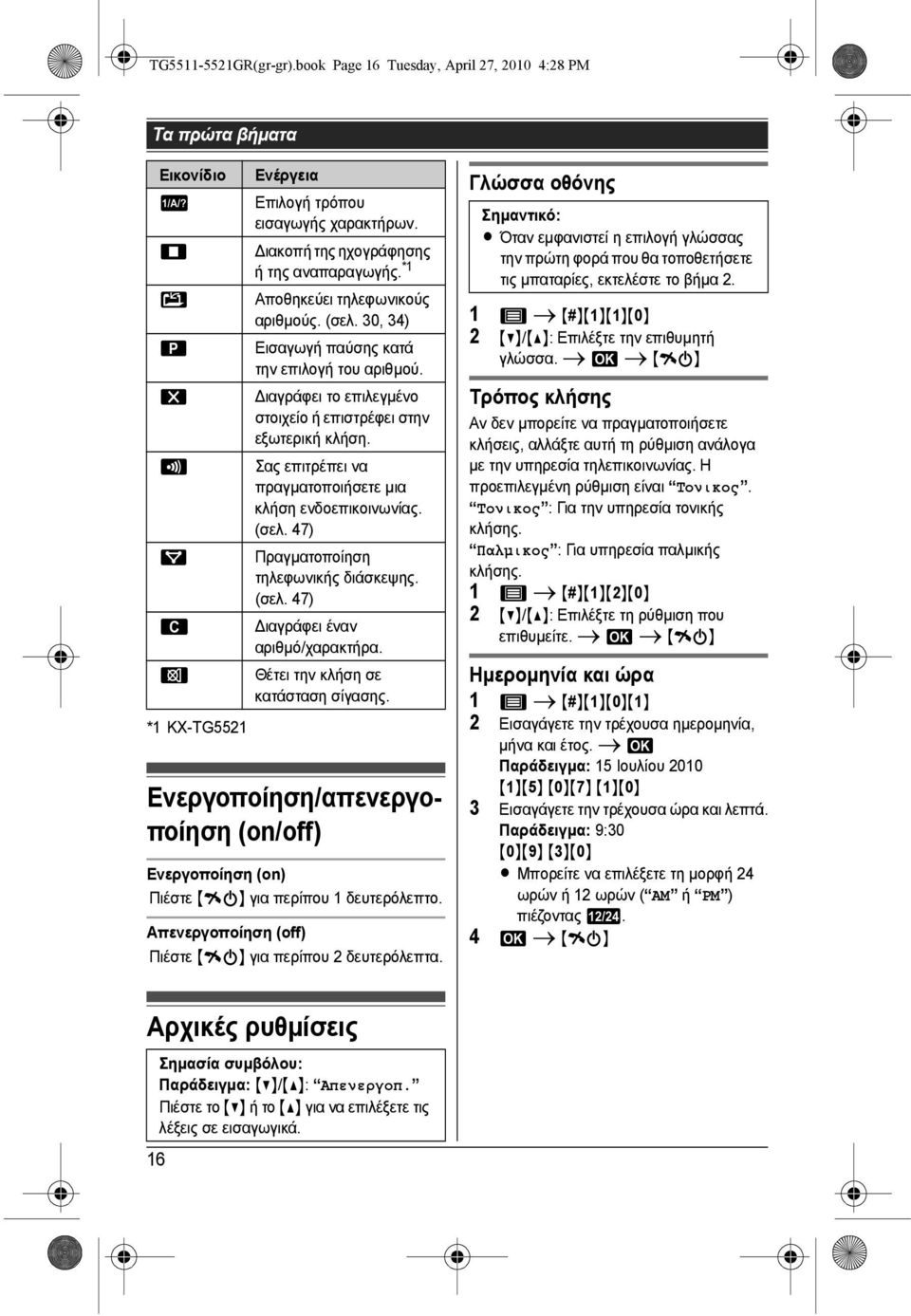 4 Σας επιτρέπει να πραγµατοποιήσετε µια κλήση ενδοεπικοινωνίας. (σελ. 47) w ^ Ενέργεια Πραγµατοποίηση τηλεφωνικής διάσκεψης. (σελ. 47) ιαγράφει έναν αριθµό/χαρακτήρα.