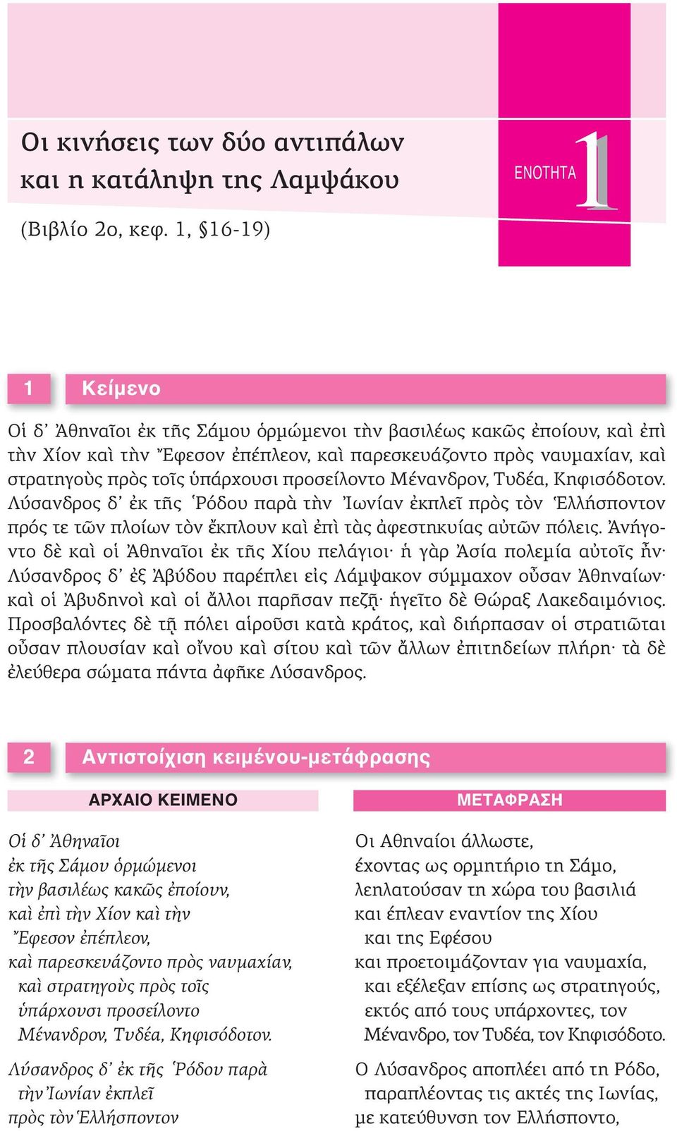 ὑπάρχουσι προσείλοντο Μένανδρον, Τυδέα, Κηφισόδοτον. Λύσανδρος δ ἐκ τῆς Ρόδου παρὰ τὴν Ἰωνίαν ἐκπλεῖ πρὸς τὸν Ἑλλήσποντον πρός τε τῶν πλοίων τὸν ἔκπλουν καὶ ἐπὶ τὰς ἀφεστηκυίας αὐτῶν πόλεις.