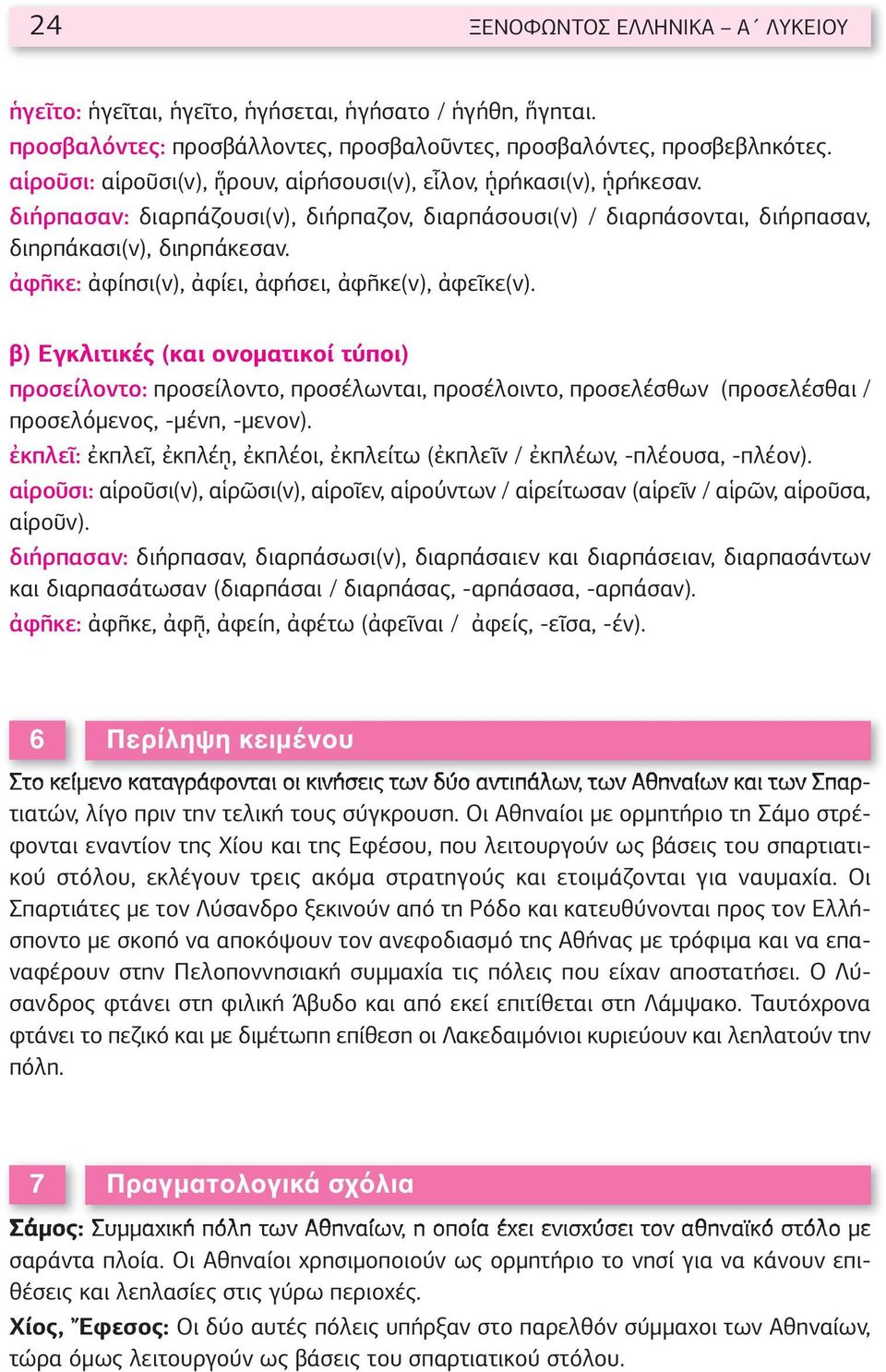 ἀφῆκε: ἀφίησι(ν), ἀφίει, ἀφήσει, ἀφῆκε(ν), ἀφεῖκε(ν). β) Εγκλιτικές (και ονοματικοί τύποι) προσείλοντο: προσείλοντο, προσέλωνται, προσέλοιντο, προσελέσθων (προσελέσθαι / προσελόμενος, -μένη, -μενον).