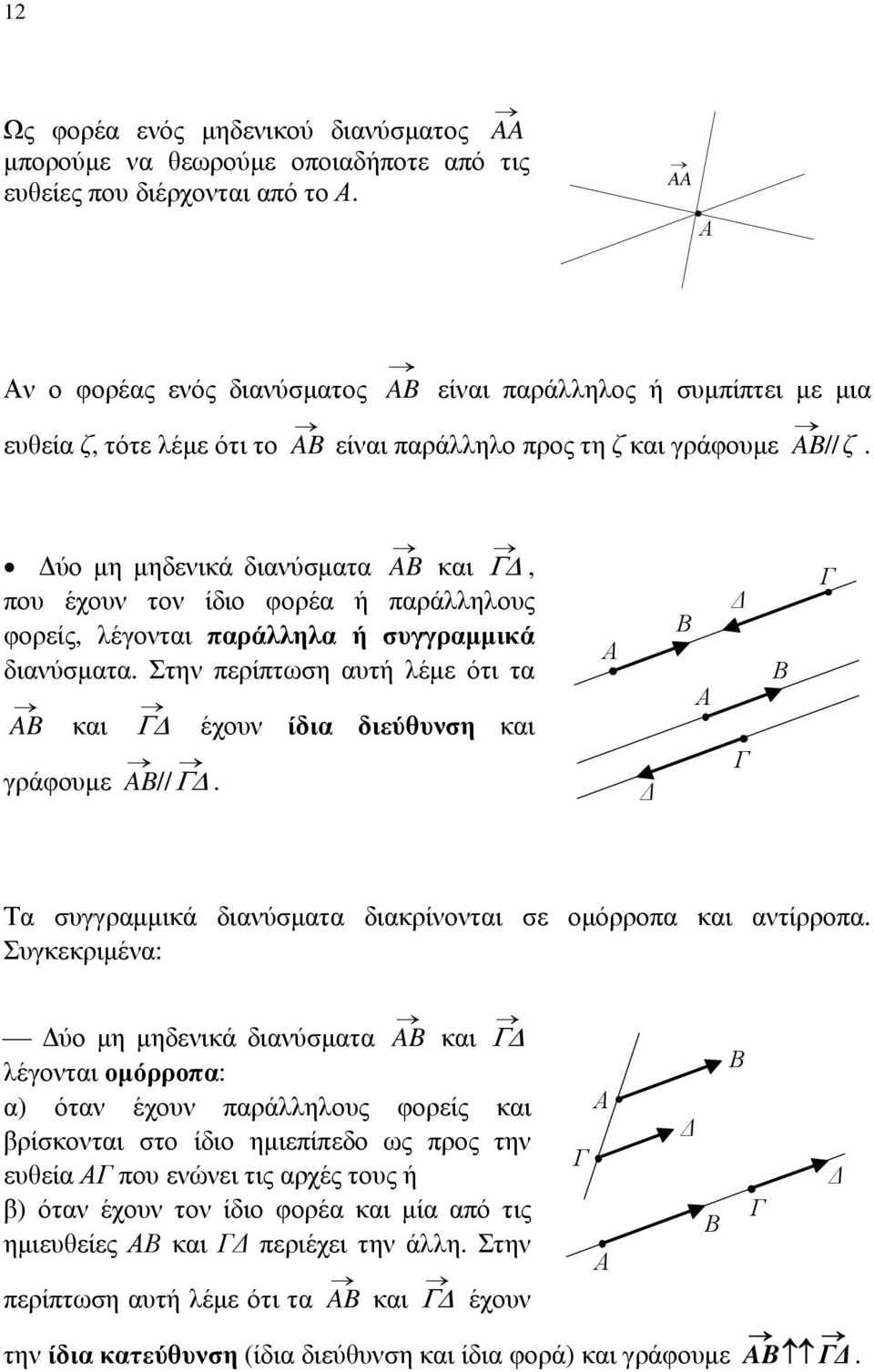 ίδι διεύθυνση κι γράφουμε AB // Α Δ Β Α Δ Γ Β Γ Τ συγγρμμικά δινύσμτ δικρίνοντι σε ομόρροπ κι ντίρροπ Συγκεκριμέν: Δύο μη μηδενικά δινύσμτ AB κι Β λέγοντι ομόρροπ: ) ότν έχουν πράλληλους φορείς κι Α