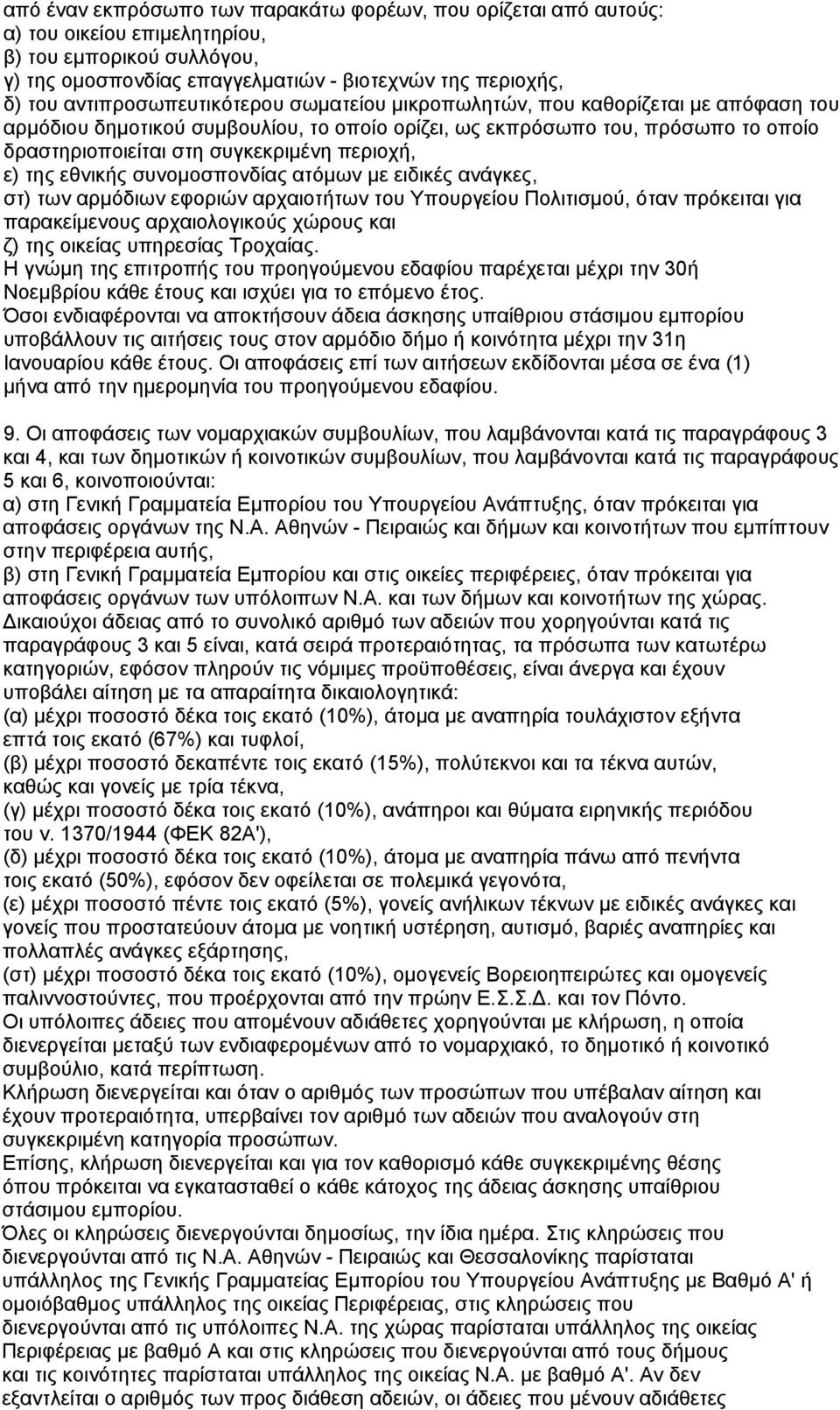 περιοχή, ε) της εθνικής συνομοσπονδίας ατόμων με ειδικές ανάγκες, στ) των αρμόδιων εφοριών αρχαιοτήτων του Υπουργείου Πολιτισμού, όταν πρόκειται για παρακείμενους αρχαιολογικούς χώρους και ζ) της