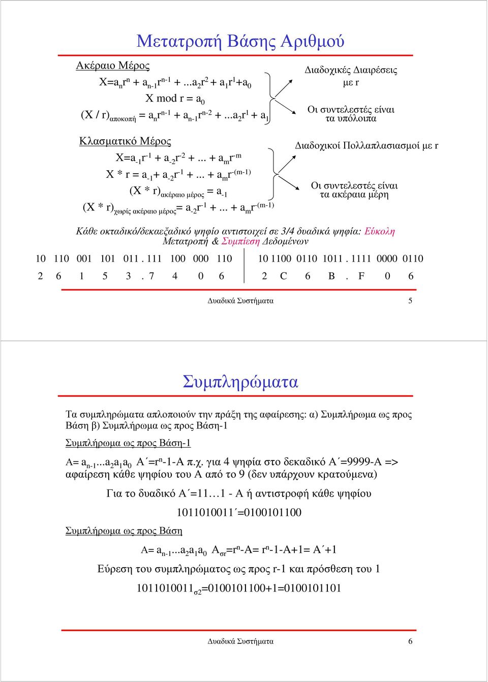 .. + a m r -(m-1) (X * r) ακέραιο µέρος = a -1 (X * r) χωρίς ακέραιο µέρος = a -2 r-1 +.