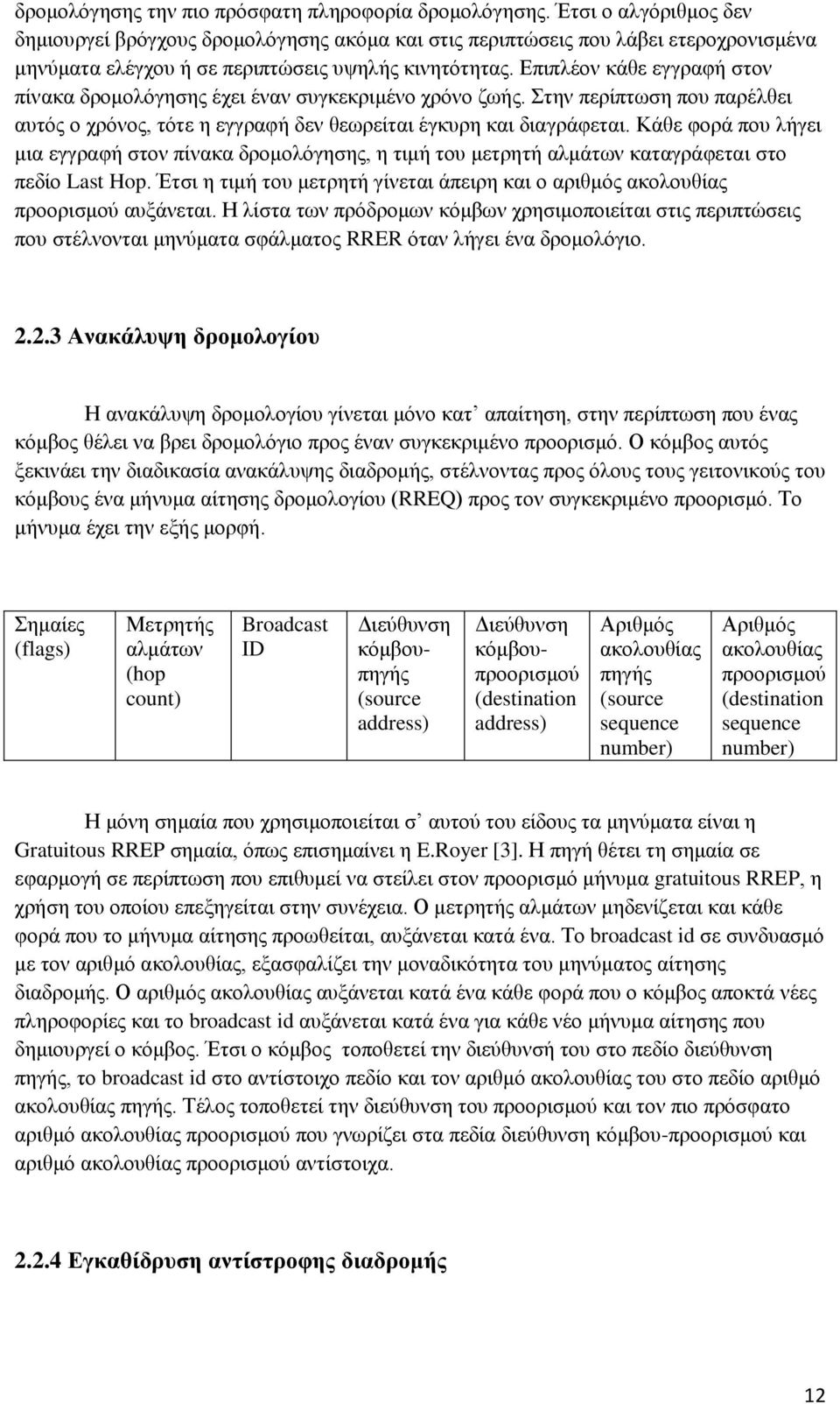 Επιπλέον κάθε εγγραφή στον πίνακα δρομολόγησης έχει έναν συγκεκριμένο χρόνο ζωής. Στην περίπτωση που παρέλθει αυτός ο χρόνος, τότε η εγγραφή δεν θεωρείται έγκυρη και διαγράφεται.