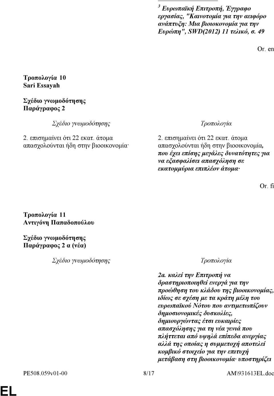 άτομα απασχολούνται ήδη στην βιοοικονομία, που έχει επίσης μεγάλες δυνατότητες για να εξασφαλίσει απασχόληση σε εκατομμύρια επιπλέον άτομα 11 Παράγραφος 2 α (νέα) 2a.