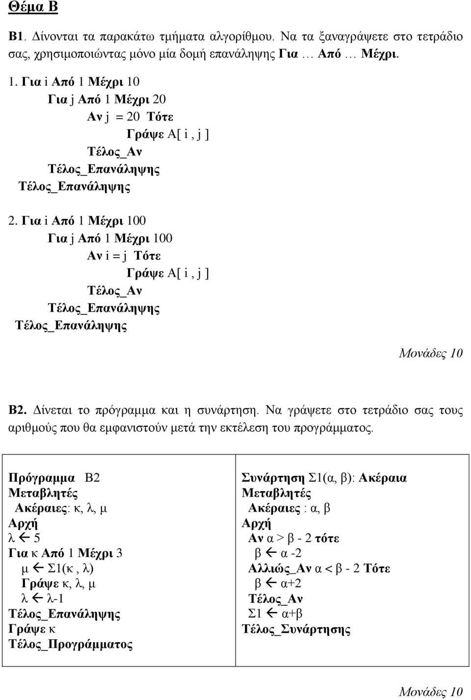 Δίνεται το πρόγραμμα και η συνάρτηση. Να γράψετε στο τετράδιο σας τους αριθμούς που θα εμφανιστούν μετά την εκτέλεση του προγράμματος.