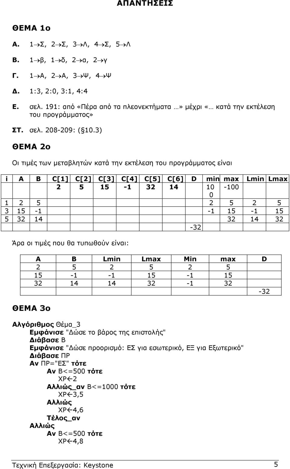 3) ΘΕΜΑ 2ο Οι τιµές των µεταβλητών κατά την εκτέλεση του προγράµµατος είναι i A B C[1] C[2] C[3] C[4] C[5] C[6] D min max Lmin Lmax 2 5 15-1 32 14 10-100 0 1 2 5 2 5 2 5 3 15-1 -1 15-1 15 5 32 14 32