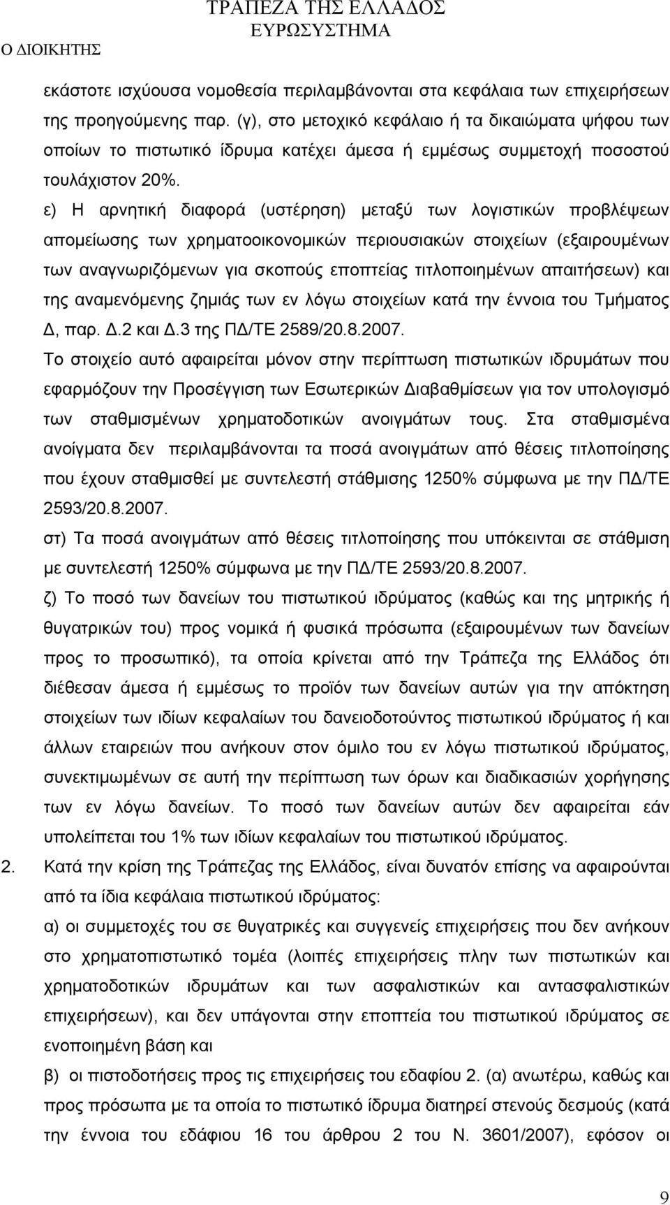 ε) Η αρνητική διαφορά (υστέρηση) μεταξύ των λογιστικών προβλέψεων απομείωσης των χρηματοοικονομικών περιουσιακών στοιχείων (εξαιρουμένων των αναγνωριζόμενων για σκοπούς εποπτείας τιτλοποιημένων