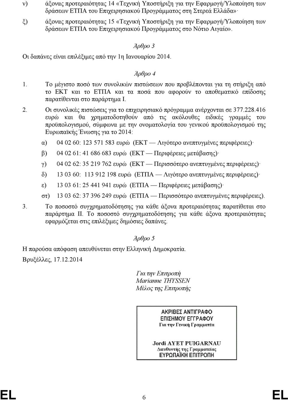 Το μέγιστο ποσό των συνολικών πιστώσεων που προβλέπονται για τη στήριξη από το ΕΚΤ και το ΕΤΠΑ και τα ποσά που αφορούν το αποθεματικό επίδοσης παρατίθενται στο παράρτημα I. 2.