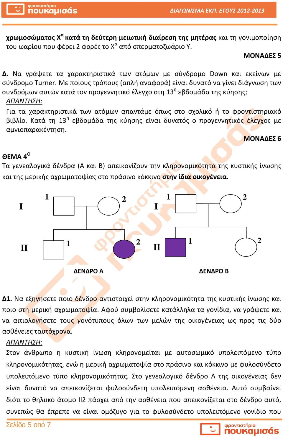 Με ποιους τρόπους (απλή αναφορά) είναι δυνατό να γίνει διάγνωση των συνδρόμων αυτών κατά τον προγεννητικό έλεγχο στη 13 η εβδομάδα της κύησης; Για τα χαρακτηριστικά των ατόμων απαντάμε όπως στο