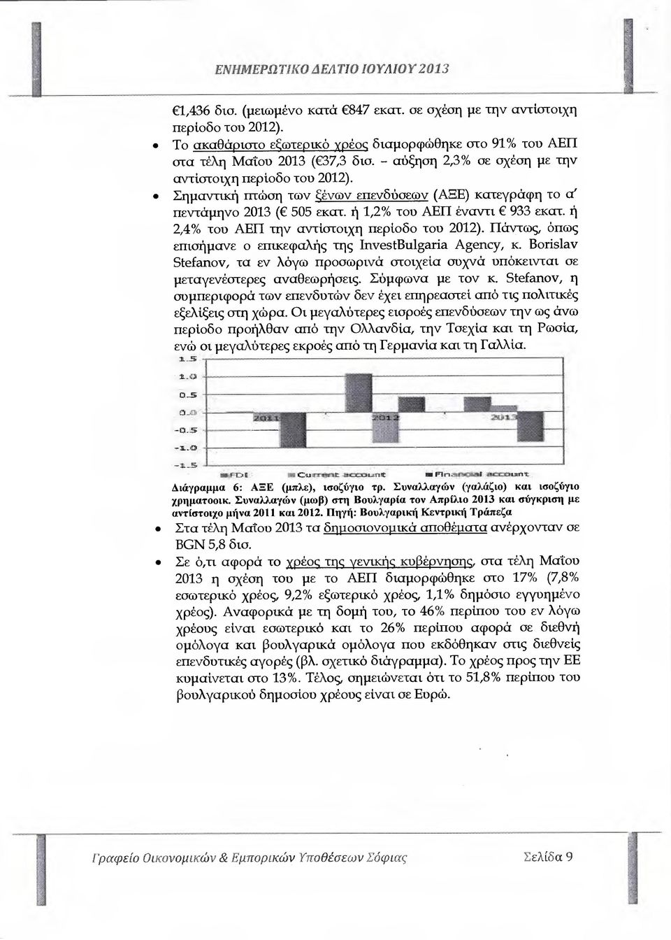 Σηµαντική πτώση των ξένων επενδύσεων (Α8Ε) κατεγράφη το ά πεντάµηνο 2013 ( 505 εκατ. ή 1,2% του ΑΕΠ έναντι 933 εκατ. ή 2,4% του ΑΕΠ την αντίστοιχη περίοδο του 2012).