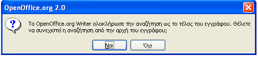 Για να κλείσει αυτό το παράθυρο, κάνουμε κλικ στο κουμπί ΟΚ. Τέλος κλείνουμε το παράθυρο της "Εύρεσης". Εναλλακτικά μπορούμε να ενεργοποιήσουμε την αναζήτηση με το συνδυασμό πλήκτρων Ctrl+F.