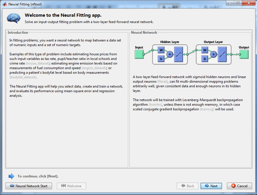5. NEURAL NETWORK FITTING TOOL Για την δημιουργία και εκπαίδευση του νευρωνικού μας δικτύου χρησιμοποιούμε το ακόλουθο πρόγραμμα της Matlab και συγκεκριμένα της έκδοσης R2015a.