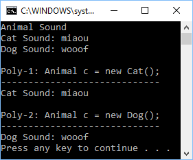 Τυπικό Παράδειγμα Πολυμορφισμού class Animal { void sound() {System.out.println("Animal Sound"); class Cat extends Animal { void sound() {// Overriding System.out.println("Cat Sound: miaou"); class Dog extends Animal { void sound() {// Overriding System.
