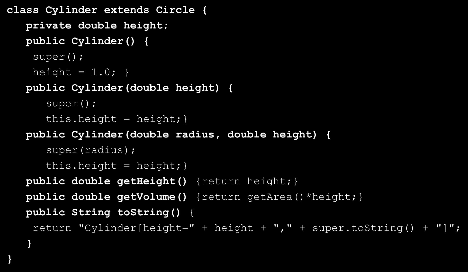 Πολυμορφισμός Υποκατάστασης (Substitutability) class Cylinder extends Circle { private double height; public Cylinder() { super(); height = 1.0; public Cylinder(double height) { super(); this.