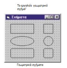 Εργαλεία Γραφικών Όπως έχουμε ήδη δει στο μάθημα 4, τα εργαλεία γραφικών του περιβάλλοντος εργασίας της VB είναι: το εργαλείο "γραμμή" (line), το εργαλείο "γεωμετρικό σχήμα" (shape), το εργαλείο