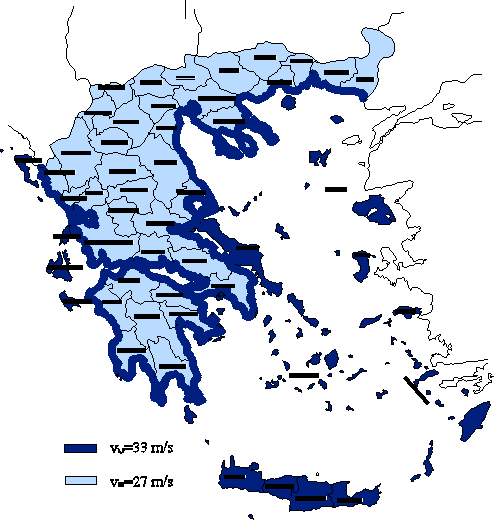 6 Δράσεις ανέμου 6 Σχ. 1 Ελληνικό Ε.Π. Χάρτης θεμελιώδους βασικής ταχύτητας ανέμου v b,0 6.2.