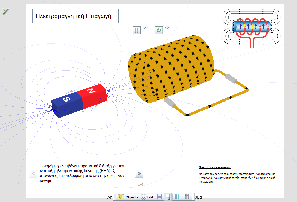 Αλνίμεηε ην πξφγξακκα Τenka (ζθελή: Electromagnetic induction_) θαη ζα εκθαληζηεί ε παξαθάησ νζφλε: 1ε Γξαζηεξηφηεηα ( Ηλεκηπική δύναμη εξ επαγωγής ) Ζ ζθελή πεξηιακβάλεη πεηξακαηηθή δηάηαμε γηα ηελ
