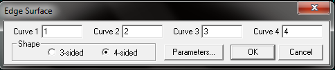 Στη συνέχεια από το μενού Geometry επιλέγoυμε την εντολή Surface και Edge Curves (Σχήμα 3.9) και στο παράθυρο που ανοίγει με τίτλο Edge Surface δίνουμε τις 4 πλευρές ως όρια της επιφάνειας.