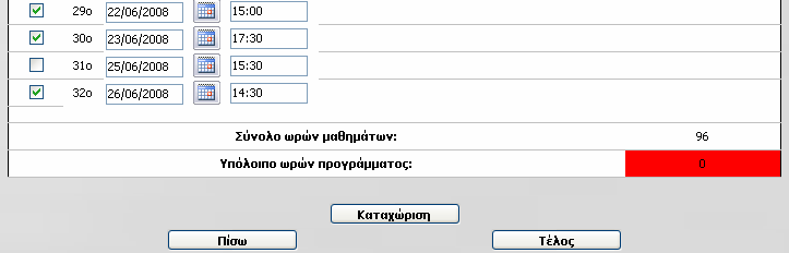 Όταν τελειώσουµε τις τροποποιήσεις και τις αναθέσεις πατάµε το κουµπί Τέλος, το οποίο µας