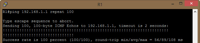 Έλεγχος επικοινωνίας R1 R8 με την εντολή ping Ping from R1 to loopback interface of R8 Εικόνα 23 : Ping R1 -> R8 Όπως είδαμε και προηγουμένως στον πίνακα δρομολόγησης του R1 για την διεύθυνση 192.168.