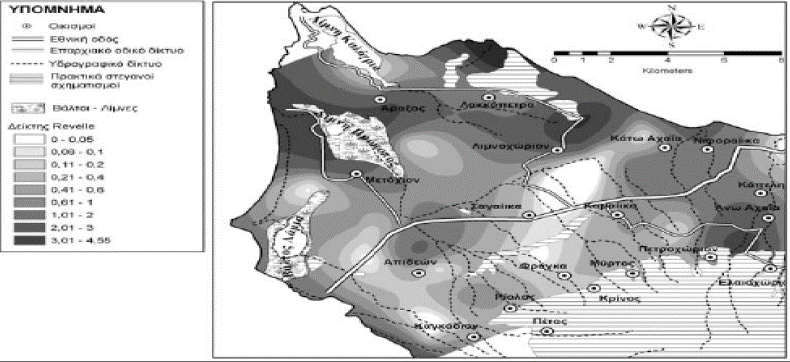 Σχήμα 17: Χάρτης κατανομής του συντελεστή Revelle στην περιοχή της Αχαΐας 4.