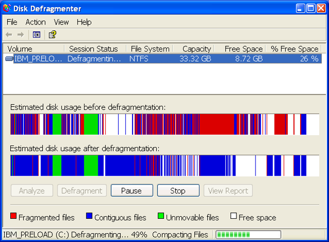 Aνασυγκρότηση δίσκου (WinXP) Εικόνα 8: Προβολή ανασυγκρότησης (Win