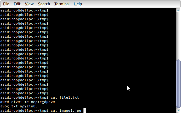 2.3.1 Η πξώηε κνπ εληνιή Έζησ ε δηαηχπσζε: cat file1.txt Ζ παξαπάλσ δηαηχπσζε, γηα ην θέιπθνο ζεκαίλεη: Δθηέιεζε ηελ εληνιή cat Γψζε σο φξηζκα ζηελ cat ην φλνκα αξρείνπ file1.