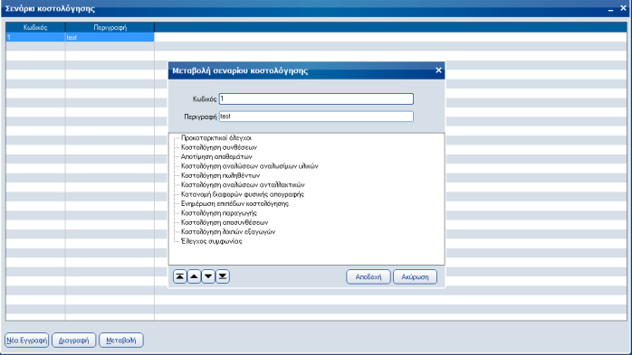 Atlantis Entry ERP 423 Κοστολόγηση Σενάρια κοστολόγησης Κατά τη δημιουργία σεναρίων κοστολόγησης παρέχεται στο χρήστη η δυνατότητα να ορίσει τη σειρά εκτέλεσης των εργασιών