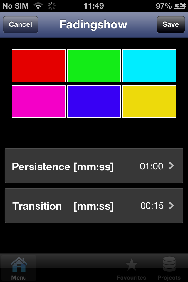 3.4.6 Αλλαγή των ρυθμίσεων του RGB dimmer Fading Show Από το iphone appμπορείτε να αλλάξετε τις αποθηκευμένες ρυθμίσεις του fading show στο dimmer.