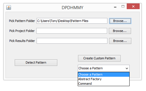 61 DPDHMMY Εργαλείο Ανίχνευσης Σχεδιαστικών Προτύπων Λογισμικού 5 Γραφικό Περιβάλλον Διεπαφής του DPDHMMY 5.