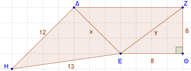 7 η ΔΡΑΣΤΗΡΙΟΤΗΤΑ (4 η ώρα) Στο παρακάτω σχήμα έχουμε ΗΔ Ε = Θ = 90 0 και ΔΖ = 5 5 εκ. Τα υπόλοιπα μήκη φαίνονται στο σχήμα και είναι εκφρασμένα σε εκ. i. Να υπολογίσετε την τιμή του χ. ii.