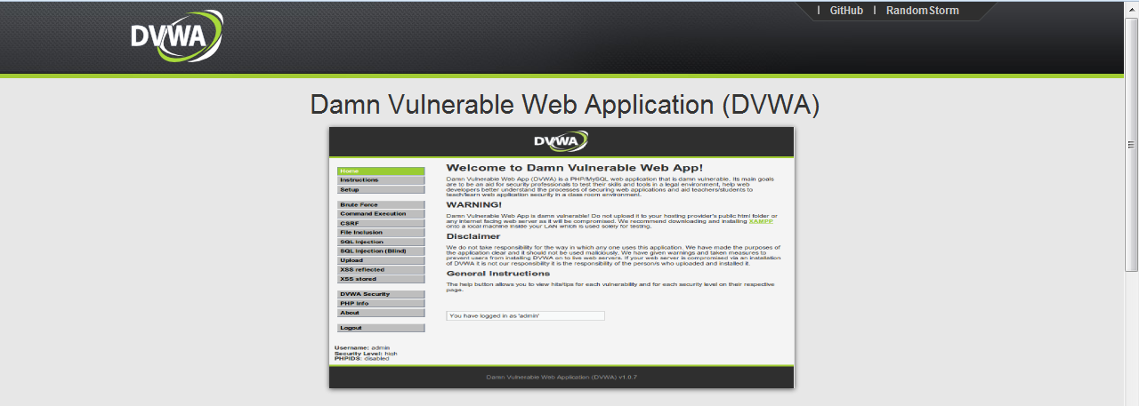 2. ΕΚΠΑΙΔΕΥΤΙΚΗ ΠΛΑΤΦΟΡΜΑ DVWA Η DVWA είναι μία PHP/MySQL διαδικτυακή εφαρμογή η οποία είναι ευάλωτη σε επιθέσεις.