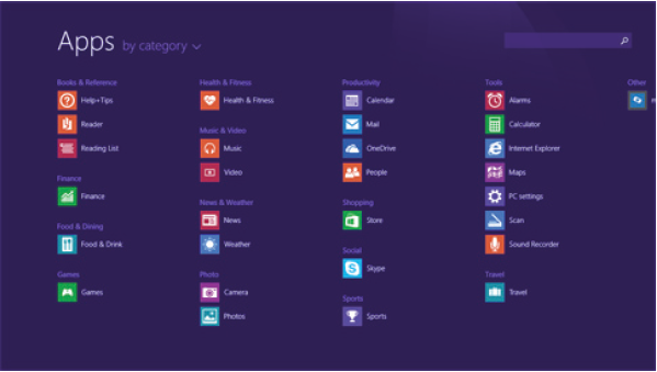 1.4 Oθόνη Έναρξης των Windows 1.4.1 Οθόνη Έναρξης των Windows 8.1 Στην οθόνη Έναρξης μπορείτε να δείτε ολες τις προεγκατεστημένες εφαρμογές. Οι εφαρμογές εμφανίζονται με τη μορφή πλακιδίων.